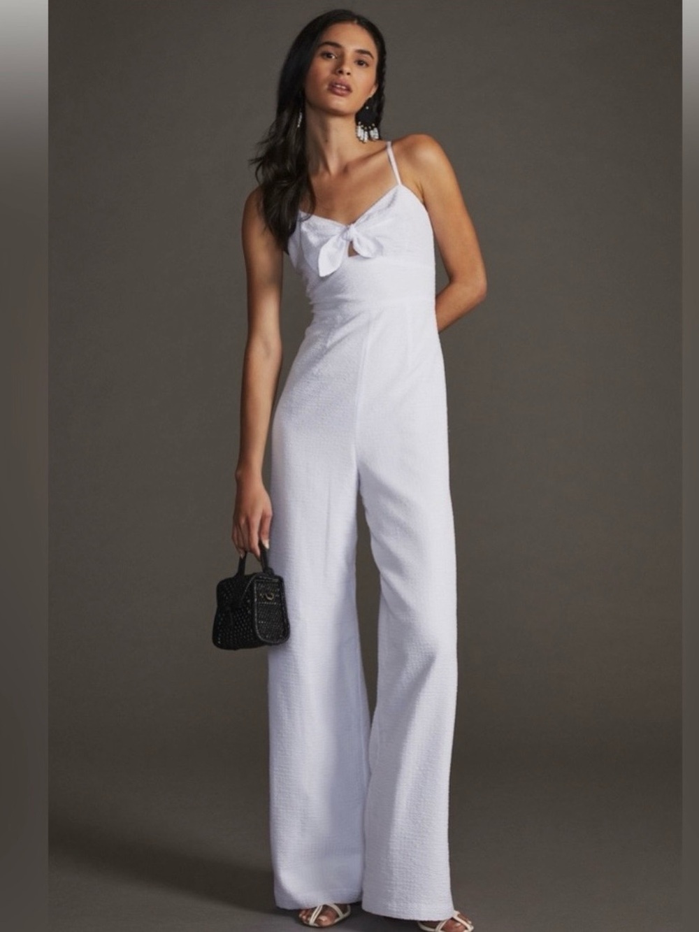 Hutch White Spaghetti-Strap Wide-Leg Jumpsuit with Front Bow